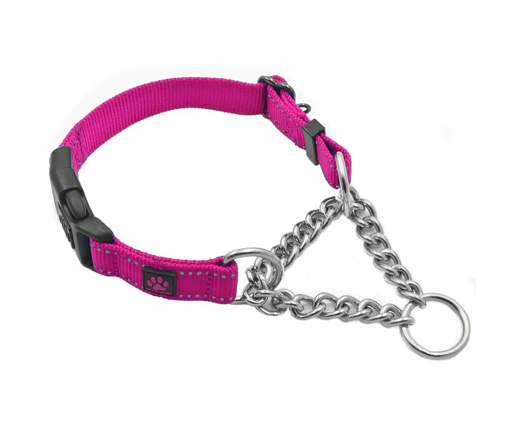 Max and Neo Stainless Steel Chain Martingale Collar - We Donate to a Dog Rescue for Every Collar Sold (Medium, Pink)