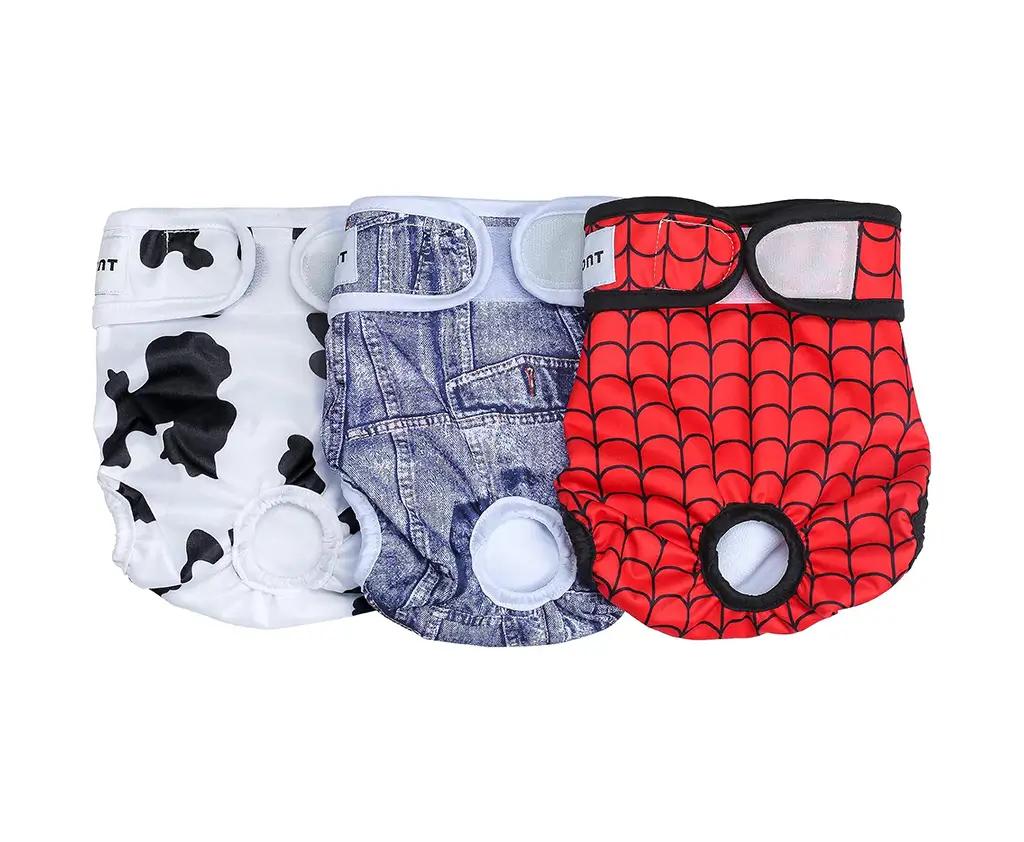 Avont Reusable Dog Diapers,Washable Dog Diapers-Web/Milk/Jean